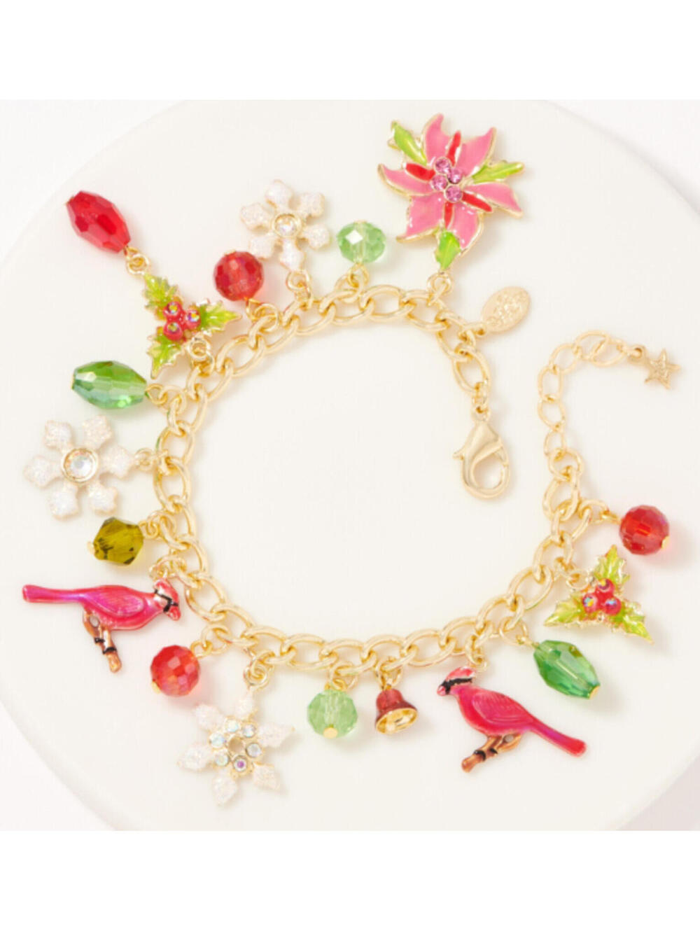 NEW Kirks Folly Poinsettia Cardinal Charm Bracelet - GOLDTONE
